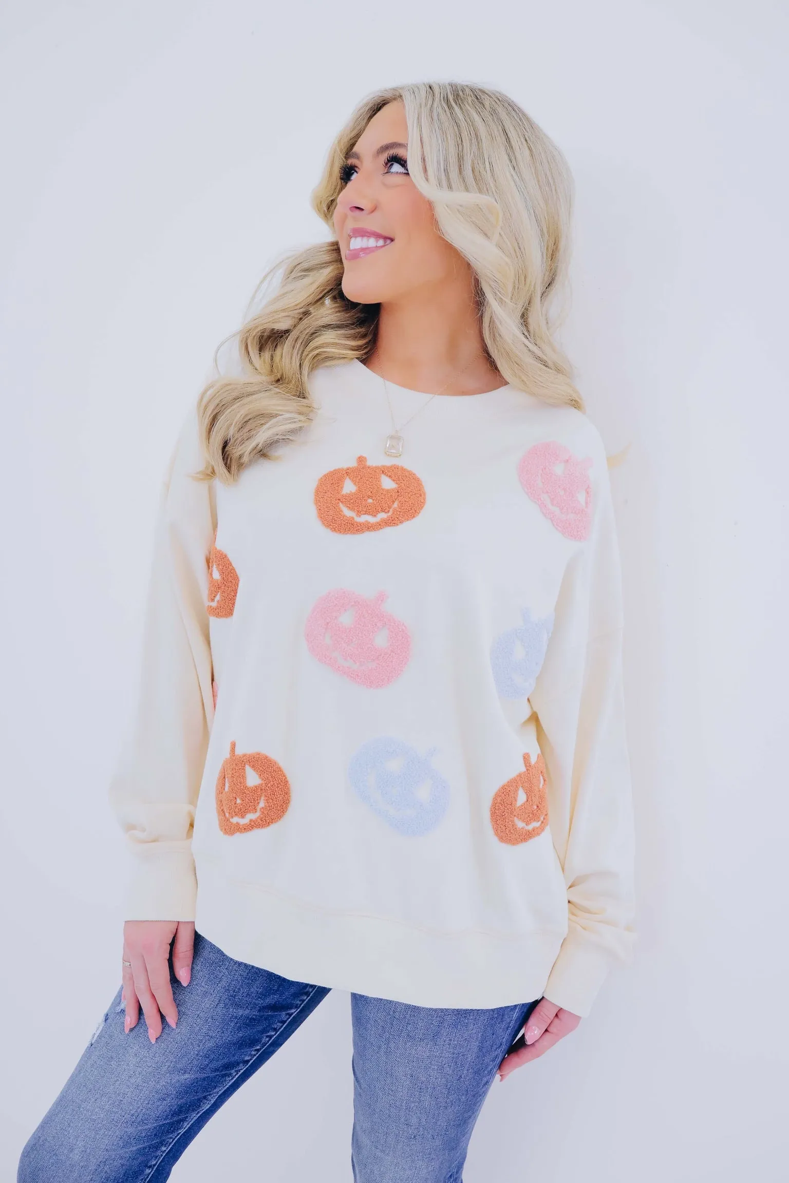 Chenille Pastel Pumpkin Patch Sweatshirt - 2 Colors