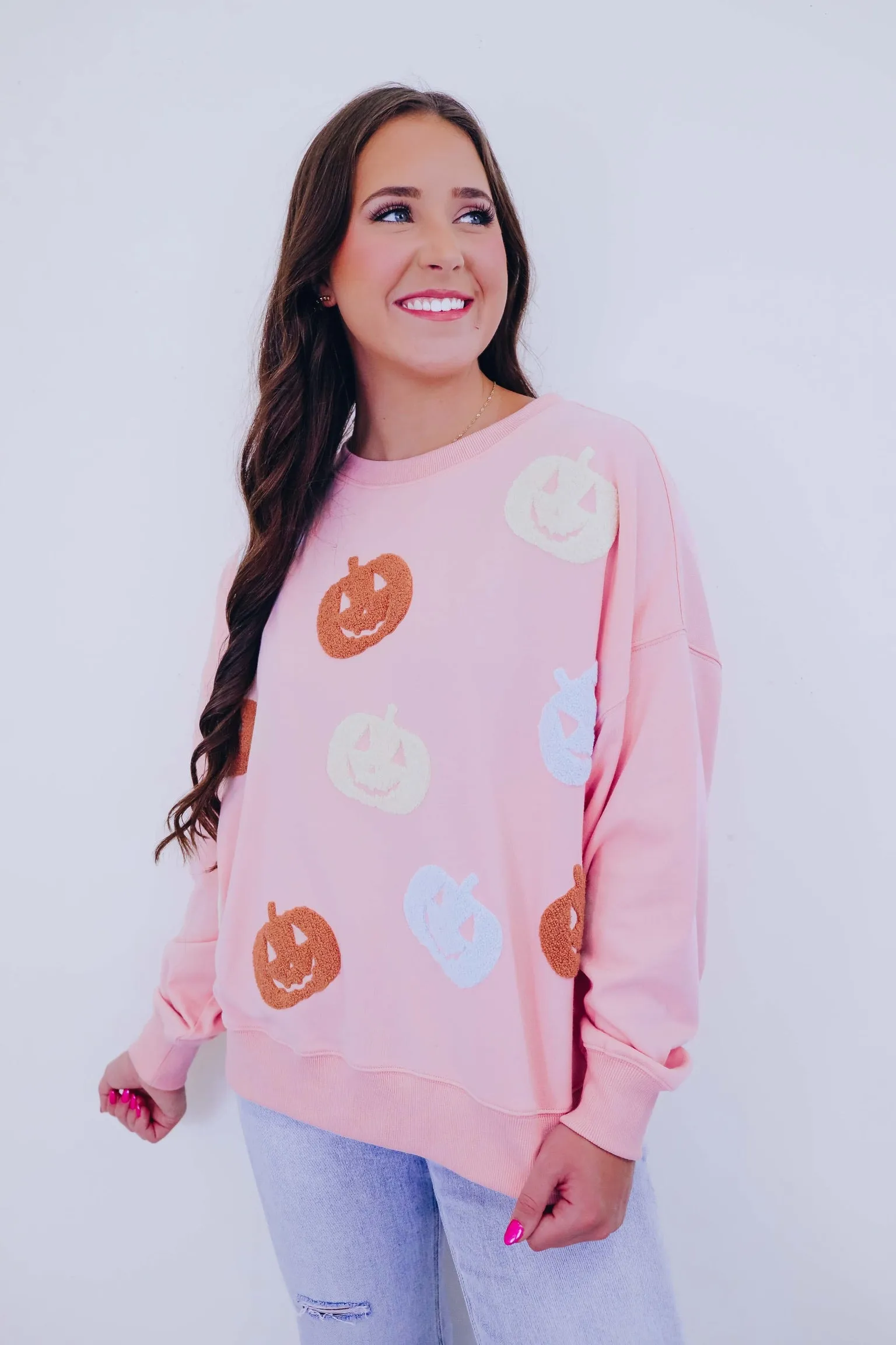 Chenille Pastel Pumpkin Patch Sweatshirt - 2 Colors