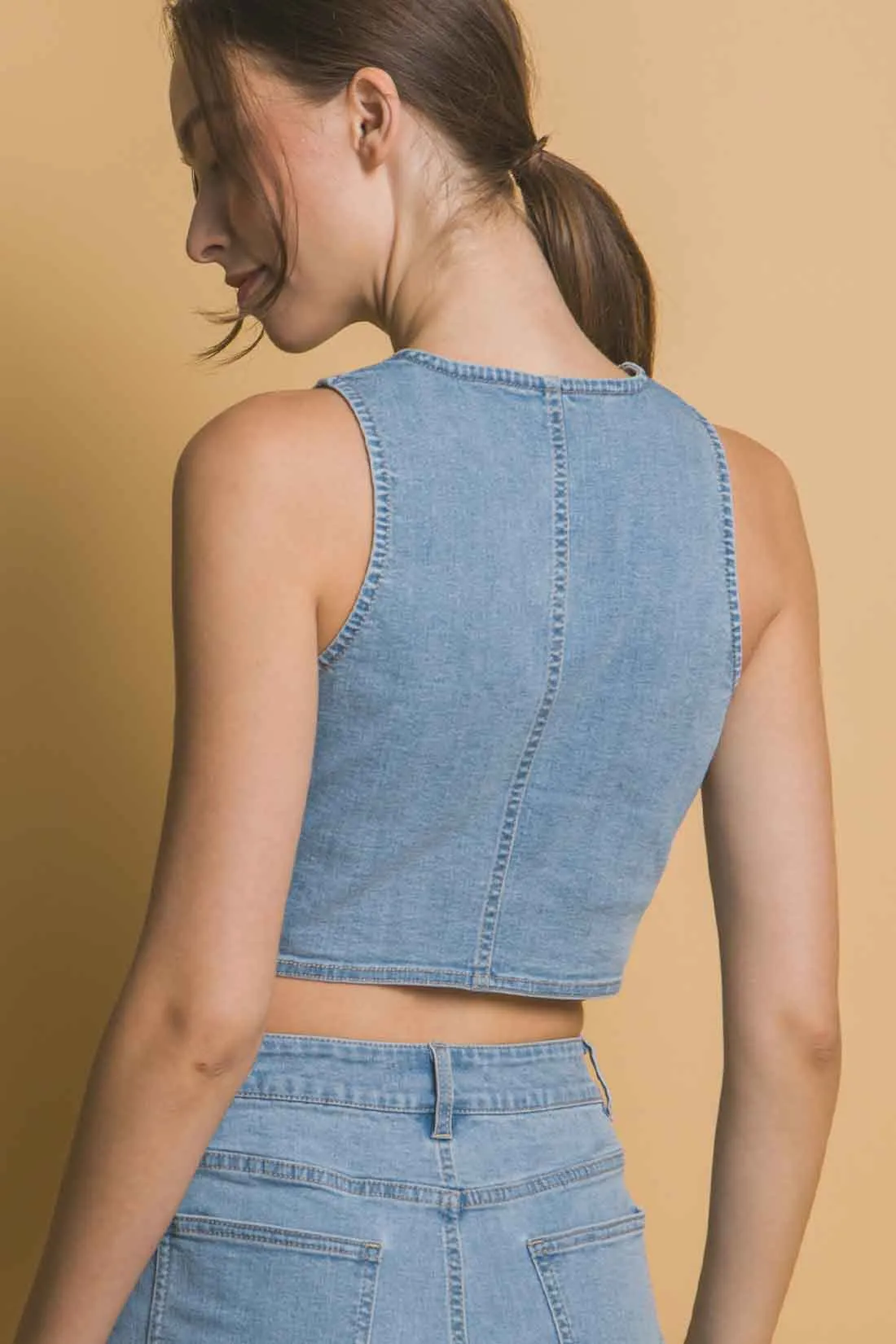Cherry Light Denim Shorts Set