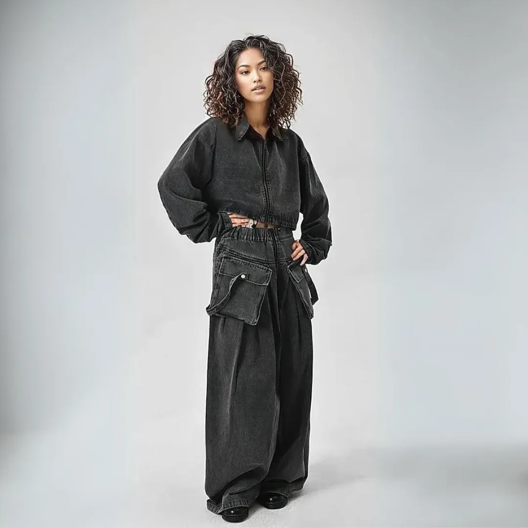 Chic Two Piece Washed Denim Set