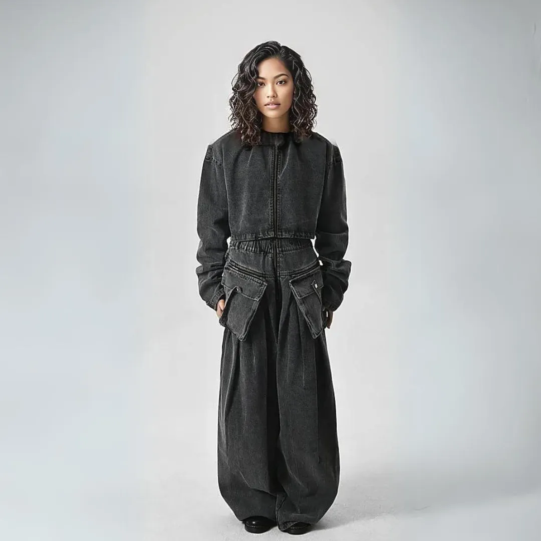 Chic Two Piece Washed Denim Set