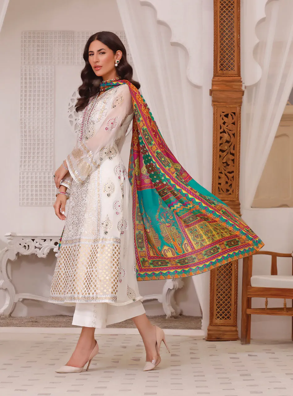 Chiffon White Salwar Kameez Dupatta Pakistani Eid Dress
