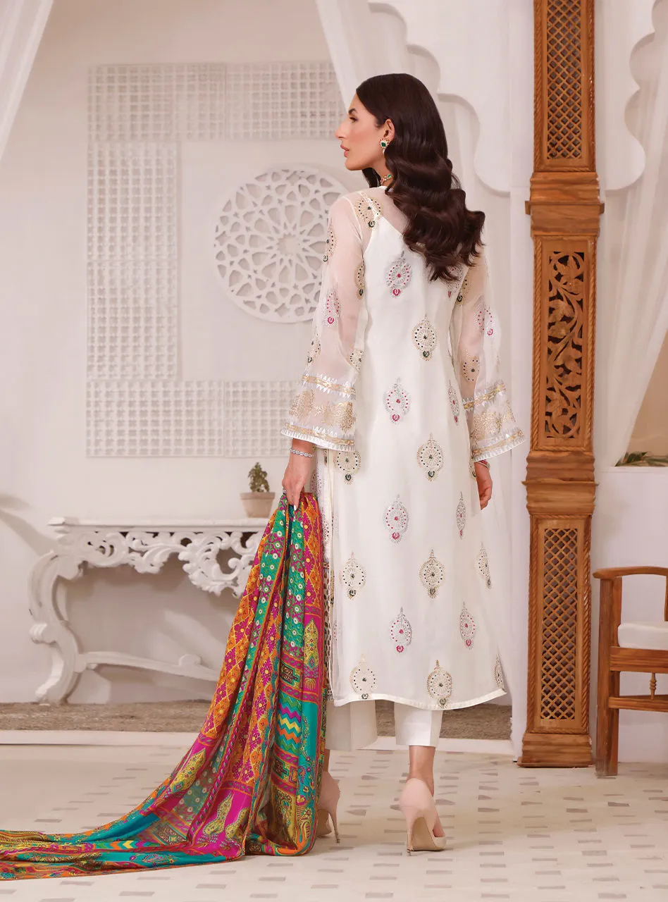 Chiffon White Salwar Kameez Dupatta Pakistani Eid Dress