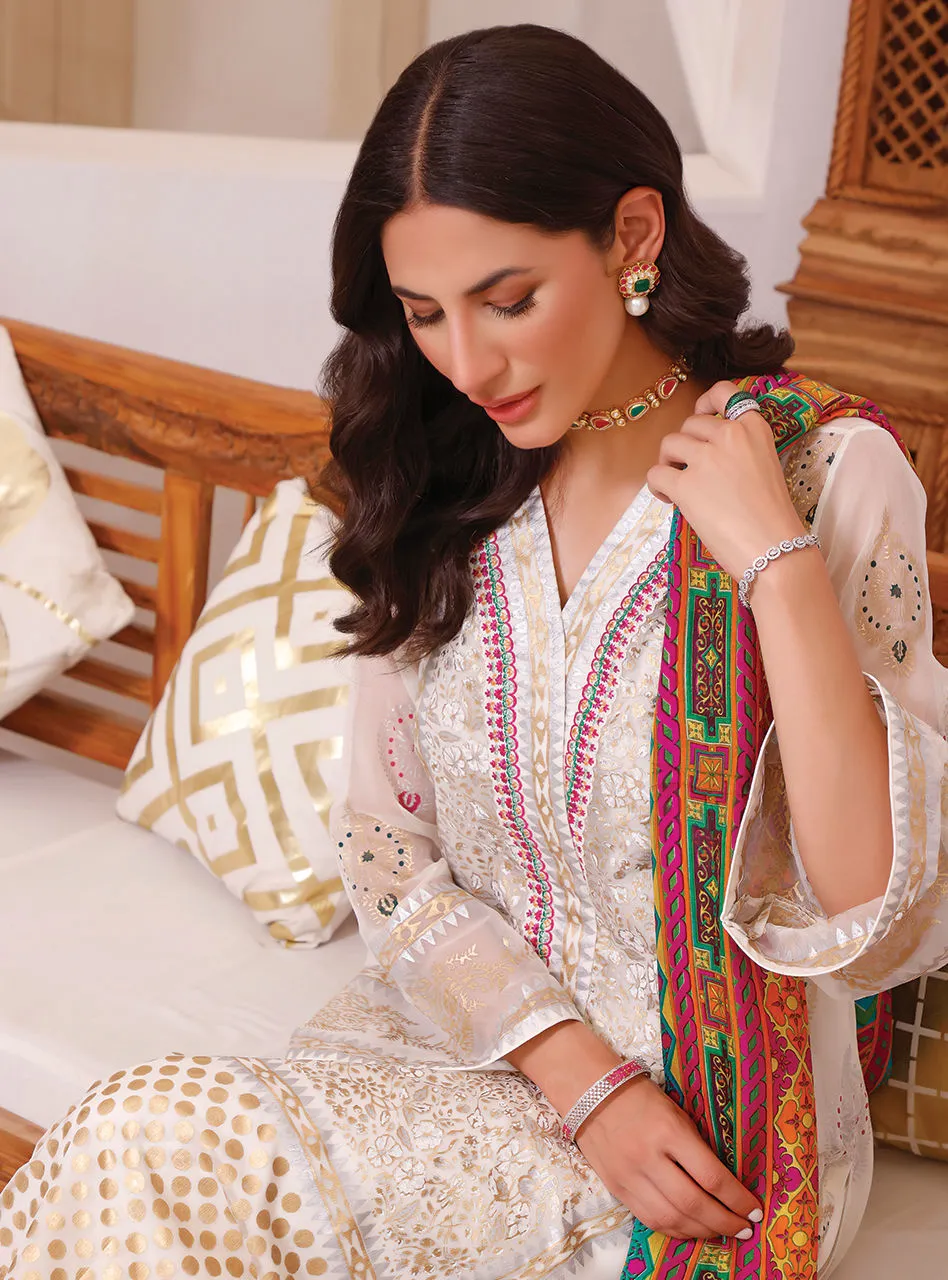 Chiffon White Salwar Kameez Dupatta Pakistani Eid Dress