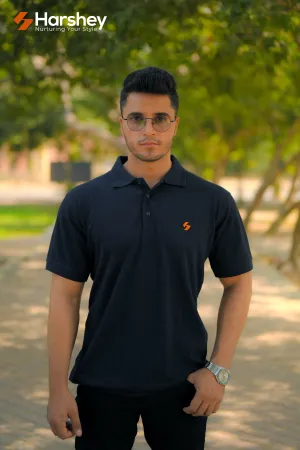 Classic Navy Blue Cotton Polo with Embroidered Logo