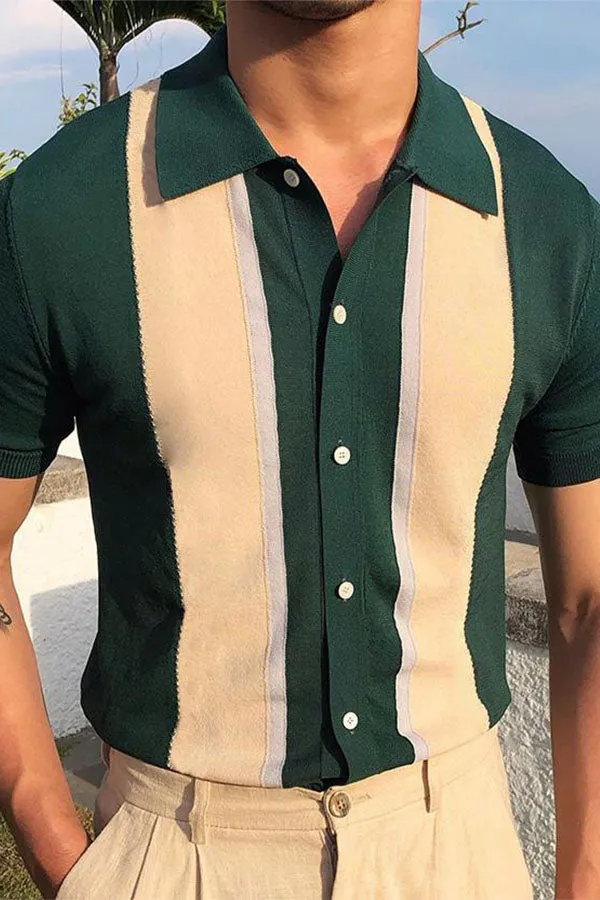 Color Stitching Men's Casual Pure Black Polo Shirt