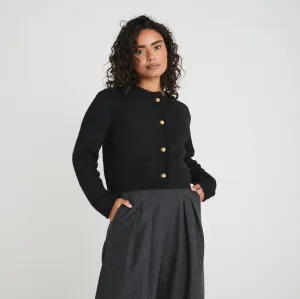 CONTRAST TRIM KNITTED CARDIGAN - BLACK