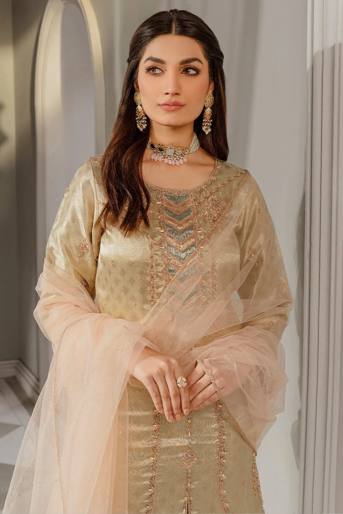 Copper Embroidered Pakistani Salwar Kameez with Dupatta Salwar Suit