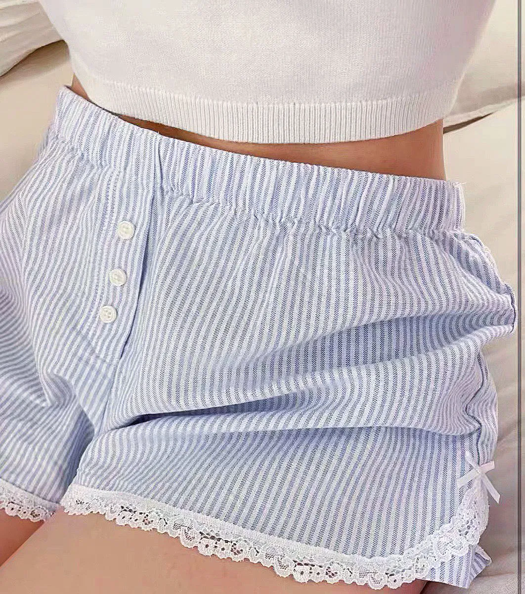 Coquette Blue Cotton Pajama Shorts