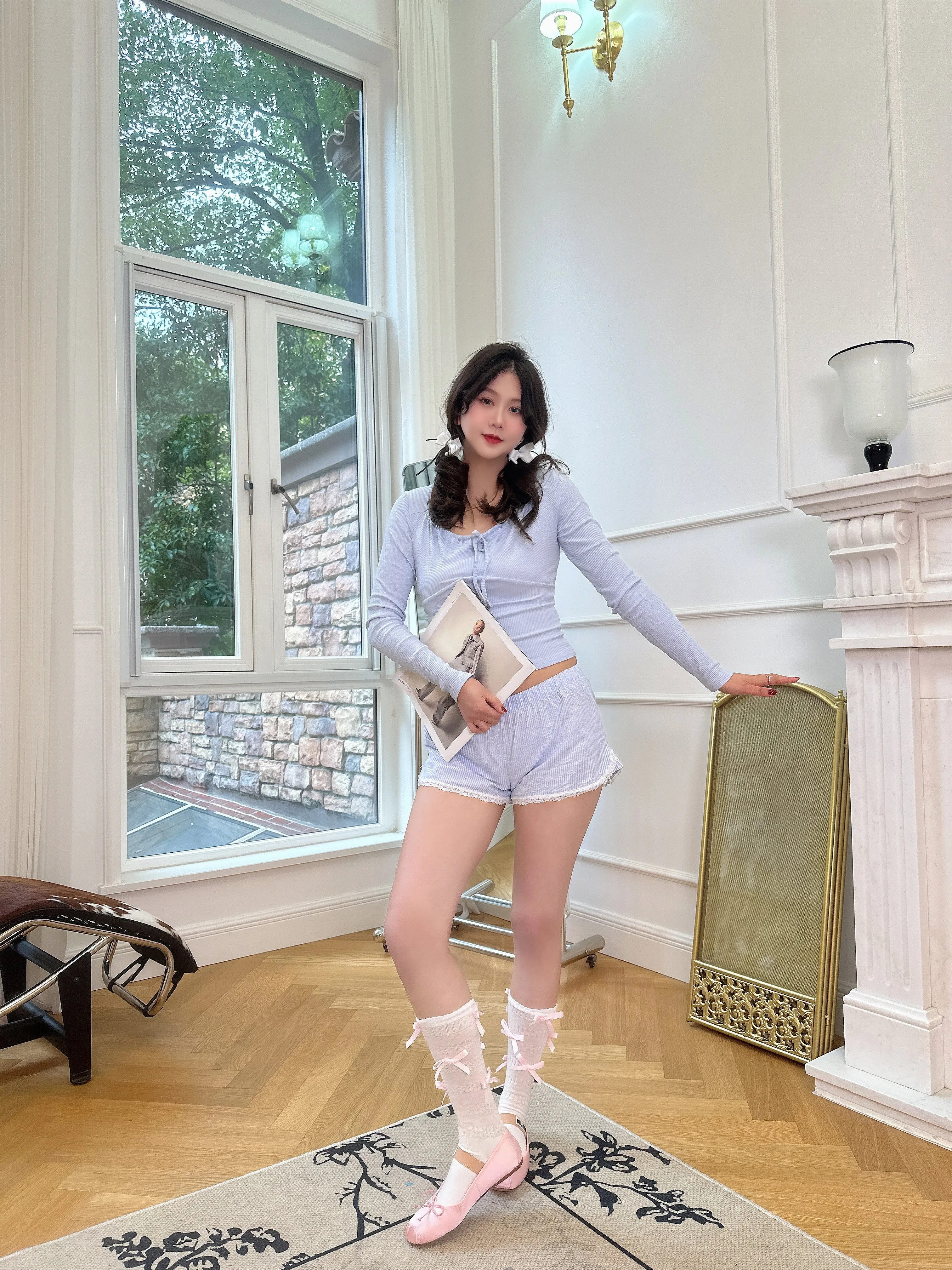 Coquette Blue Cotton Pajama Shorts