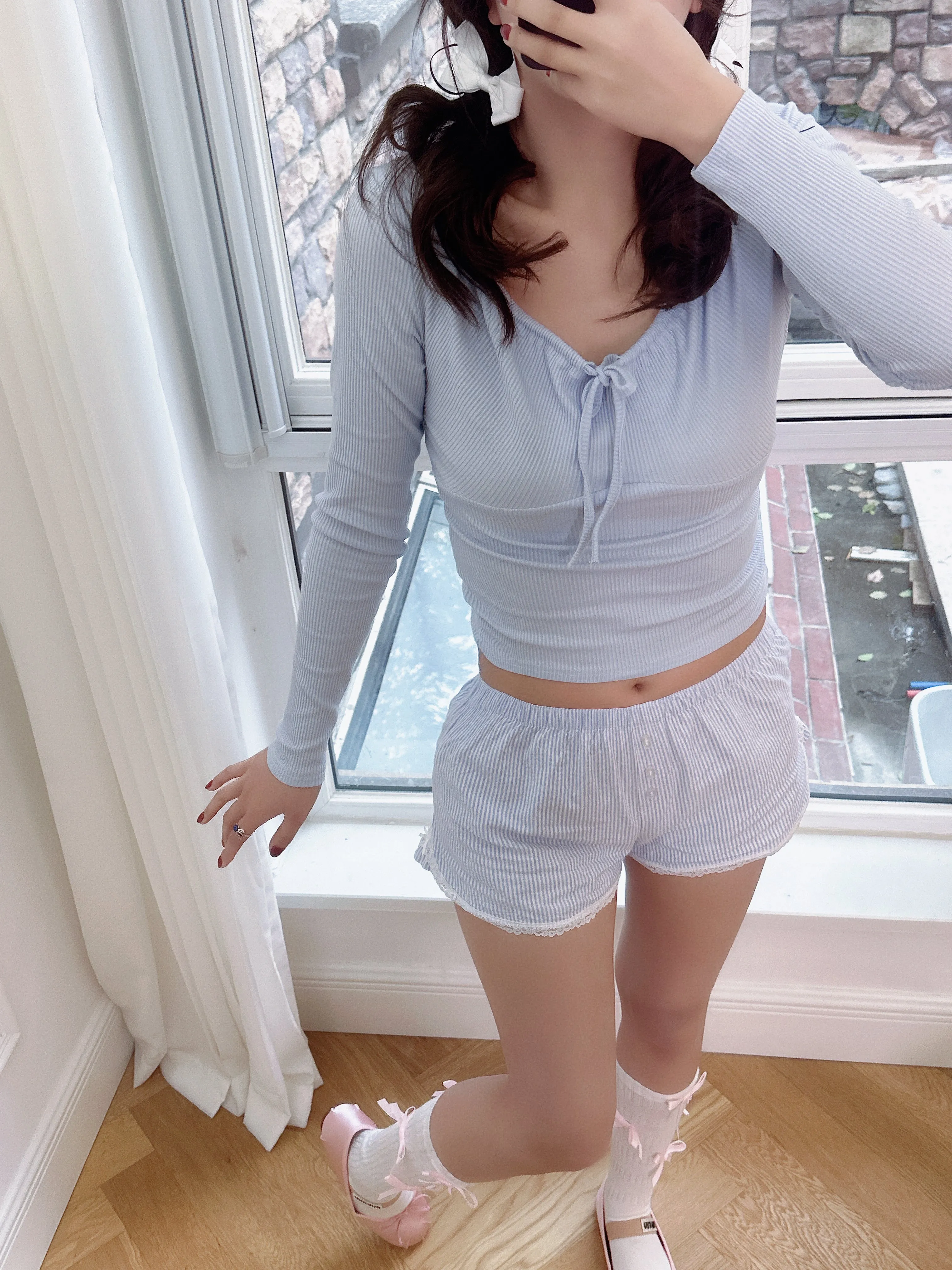 Coquette Blue Cotton Pajama Shorts