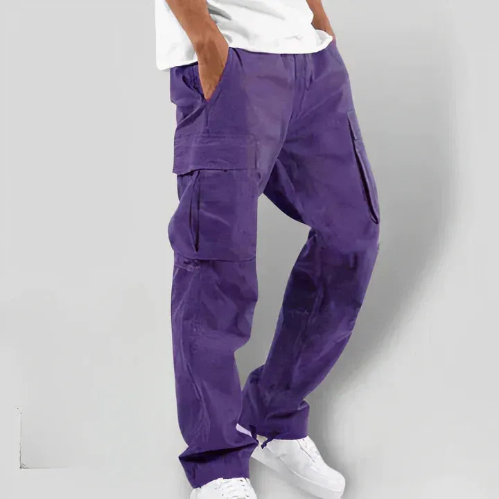 Dark gray men's cargo pants by Felix in a colorful design
