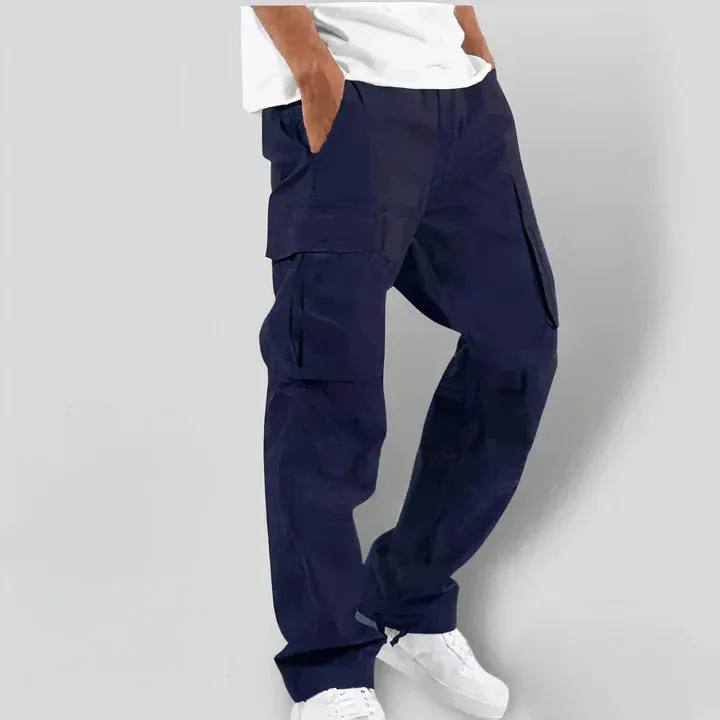 Dark gray men's cargo pants by Felix in a colorful design