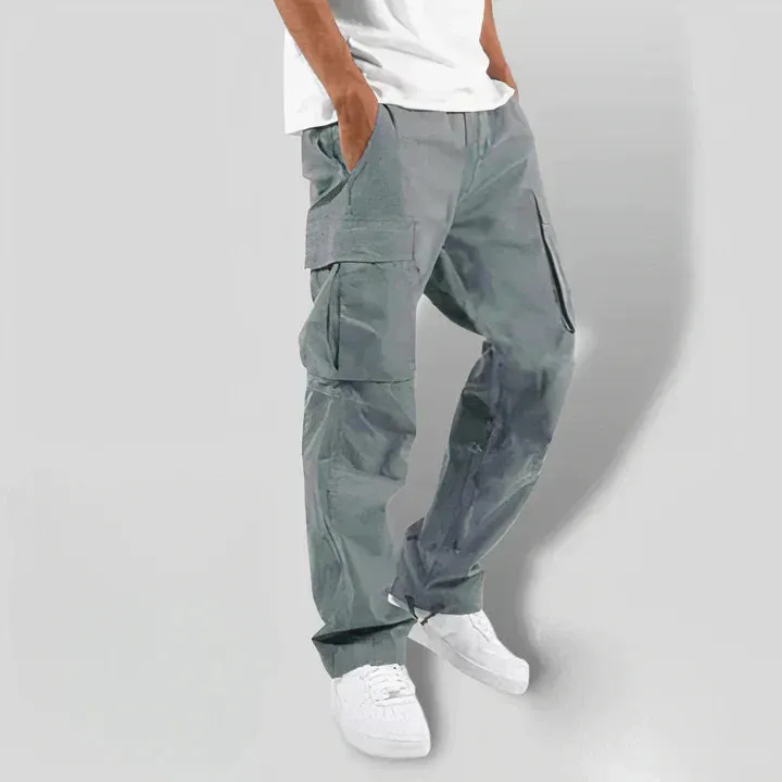 Dark gray men's cargo pants by Felix in a colorful design