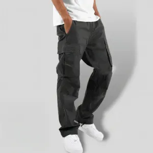 Dark gray men's cargo pants by Felix in a colorful design