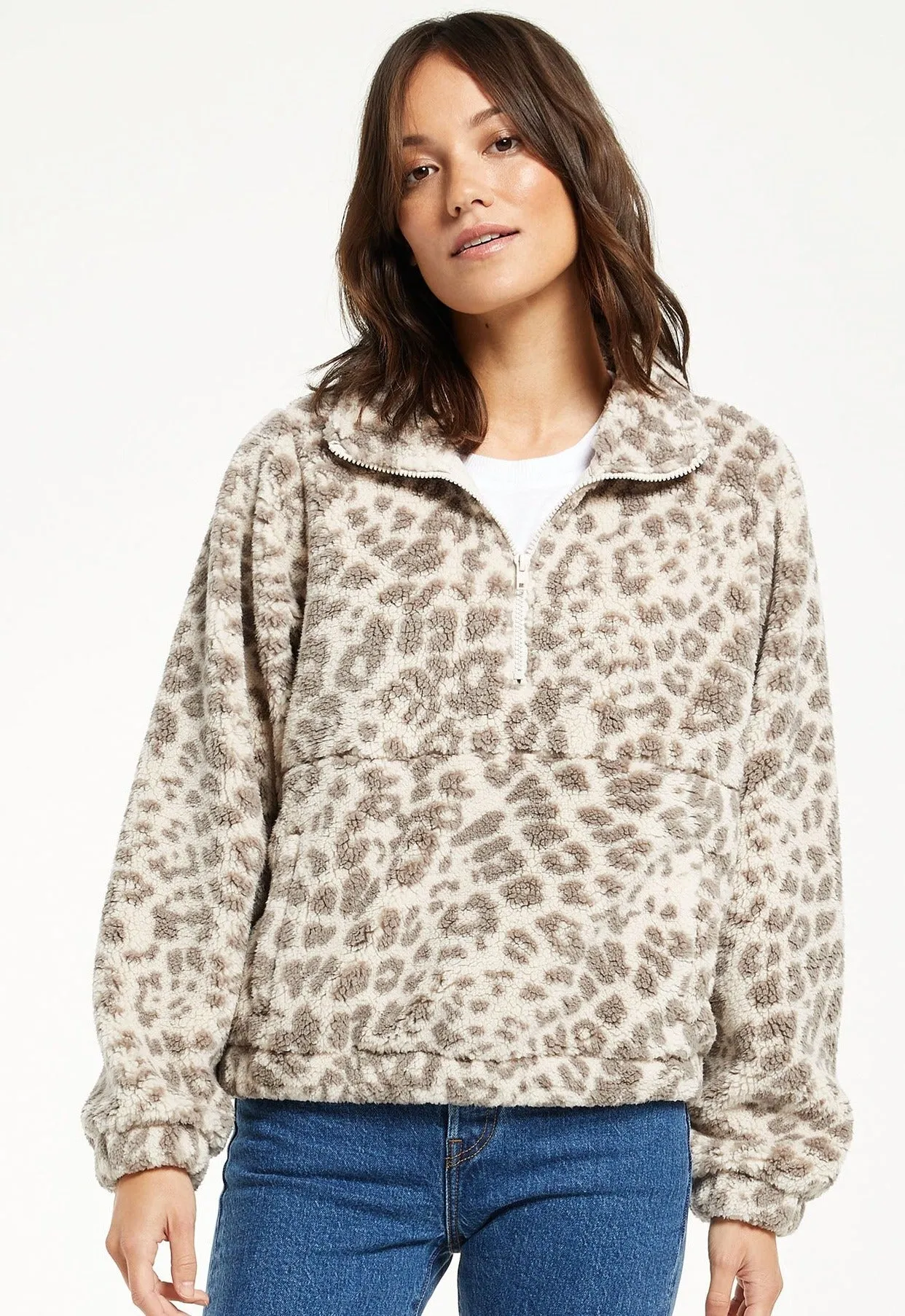 Denver leopard sherpa jacket in mink grey