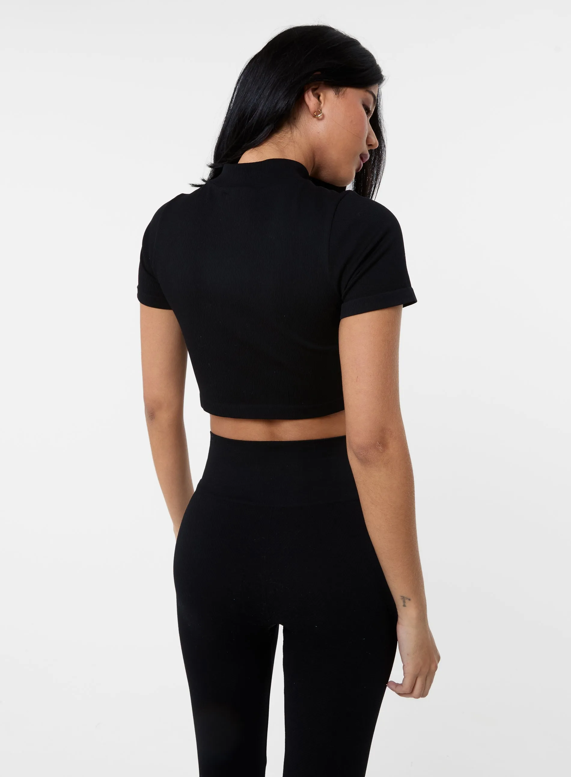 Double Zip Short Sleeve Rib Top