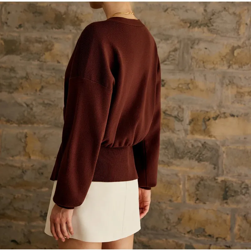 Elegant Women's V-Neck Long Sleeve Cardigan with Gold Buttons