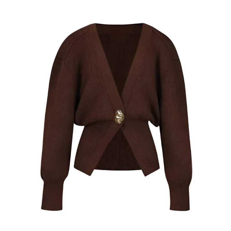 Elegant Women's V-Neck Long Sleeve Cardigan with Gold Buttons