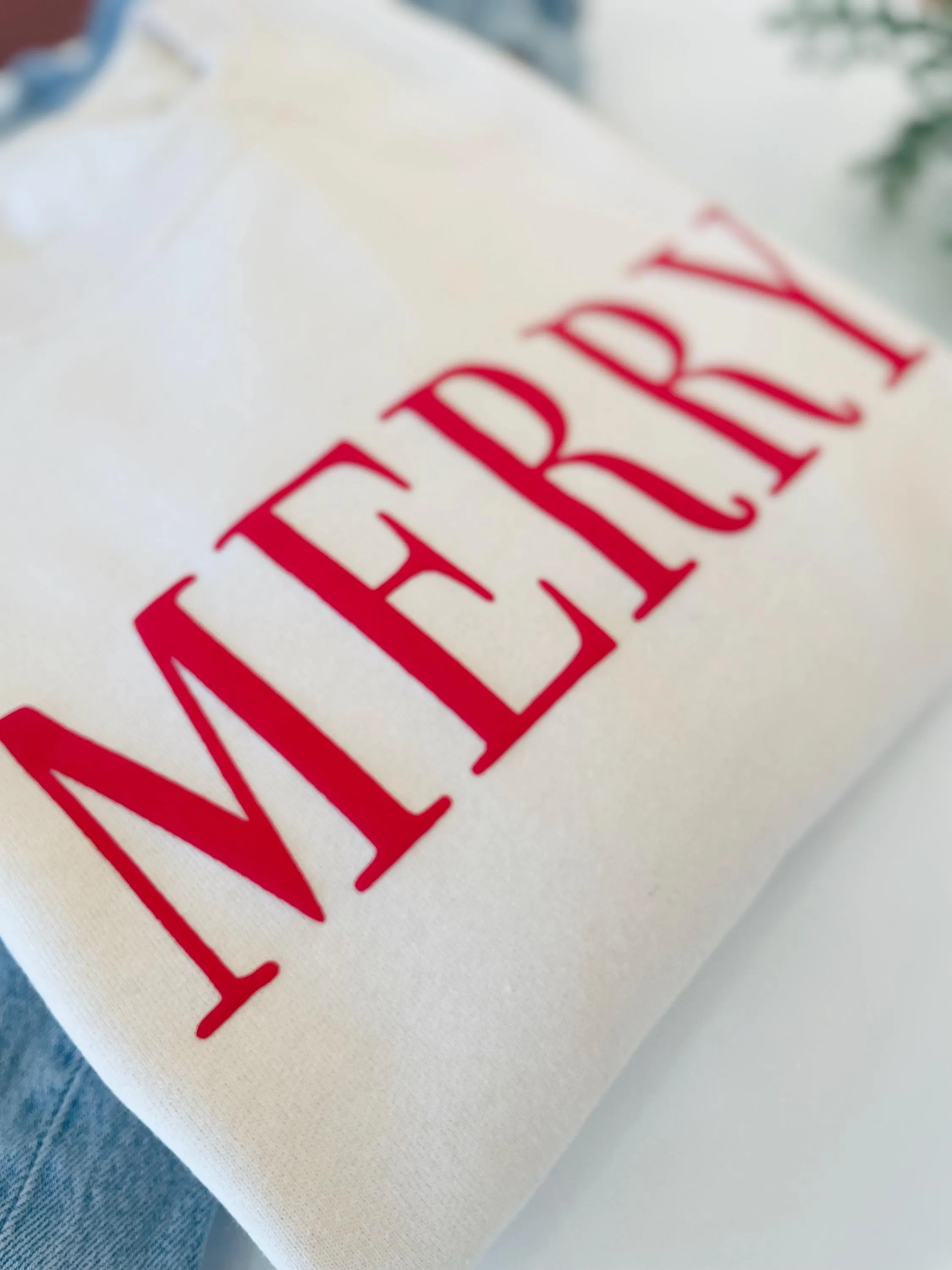 Embossed Merry Crewneck Sweatshirt - Merry Christmas Sweater - Ugly Christmas Sweater Party Outfit
