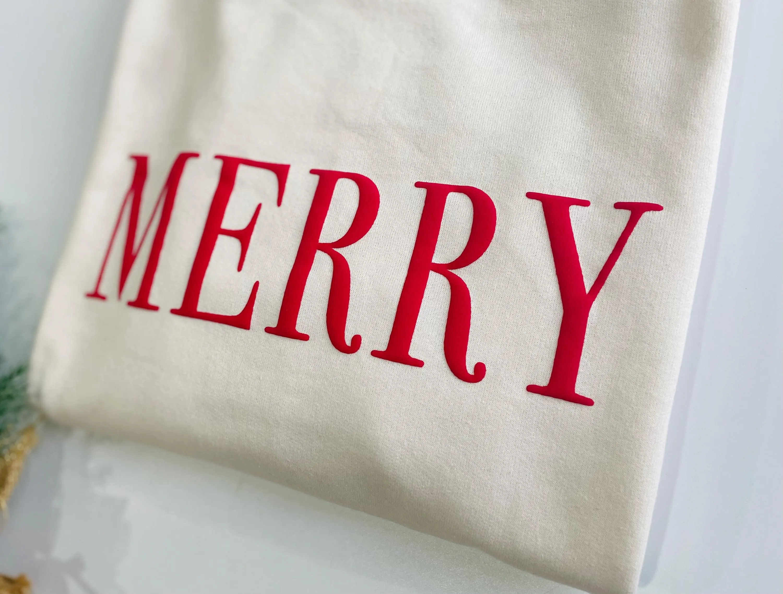 Embossed Merry Crewneck Sweatshirt - Merry Christmas Sweater - Ugly Christmas Sweater Party Outfit