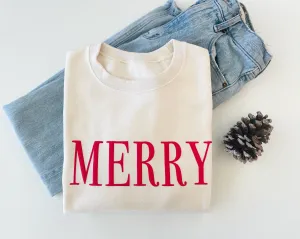 Embossed Merry Crewneck Sweatshirt - Merry Christmas Sweater - Ugly Christmas Sweater Party Outfit