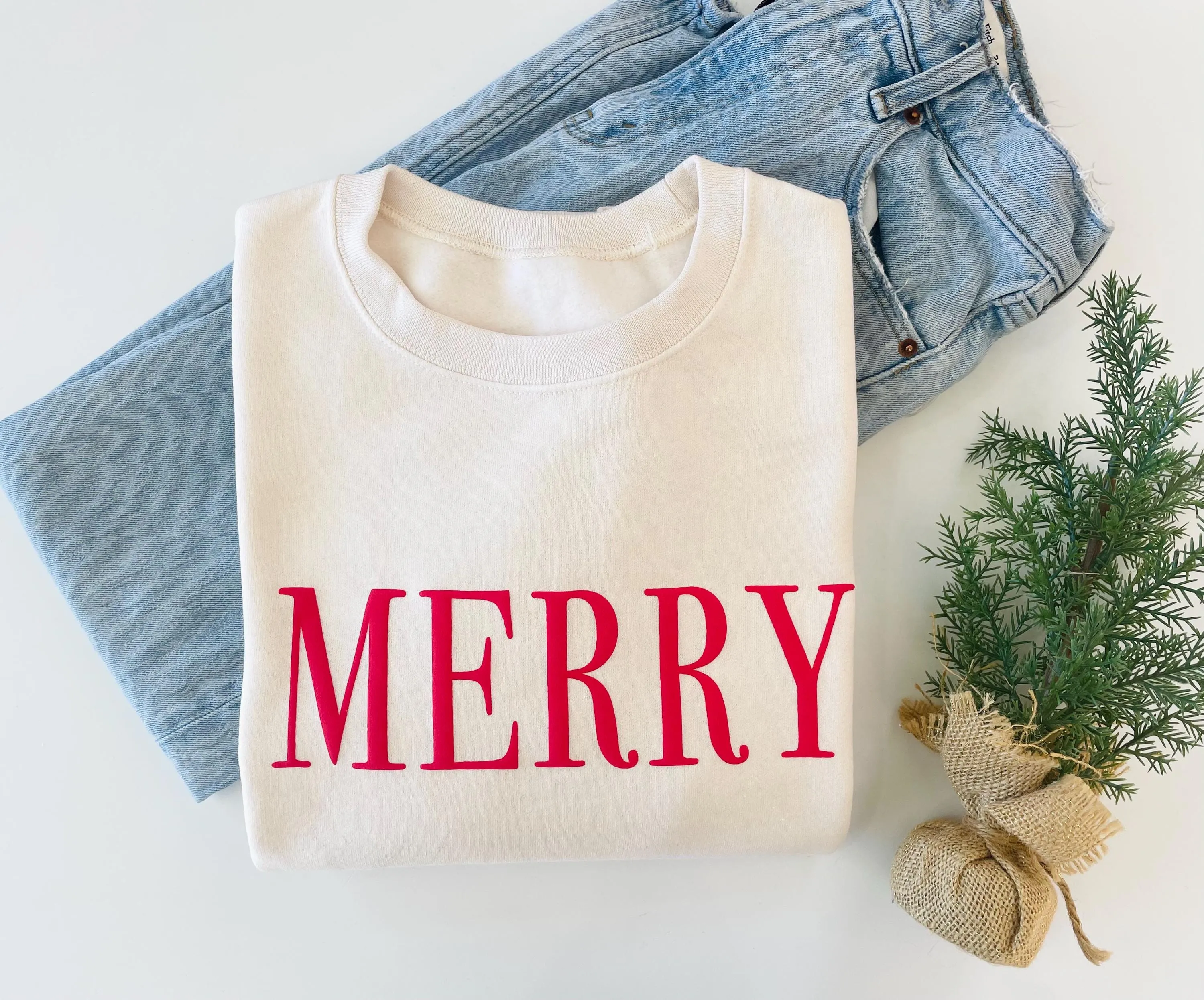 Embossed Merry Crewneck Sweatshirt - Merry Christmas Sweater - Ugly Christmas Sweater Party Outfit