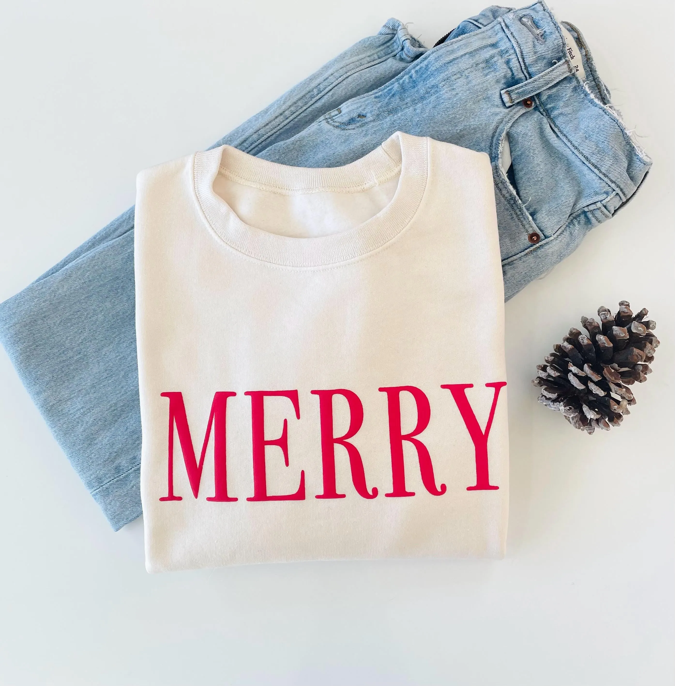 Embossed Merry Crewneck Sweatshirt - Merry Christmas Sweater - Ugly Christmas Sweater Party Outfit