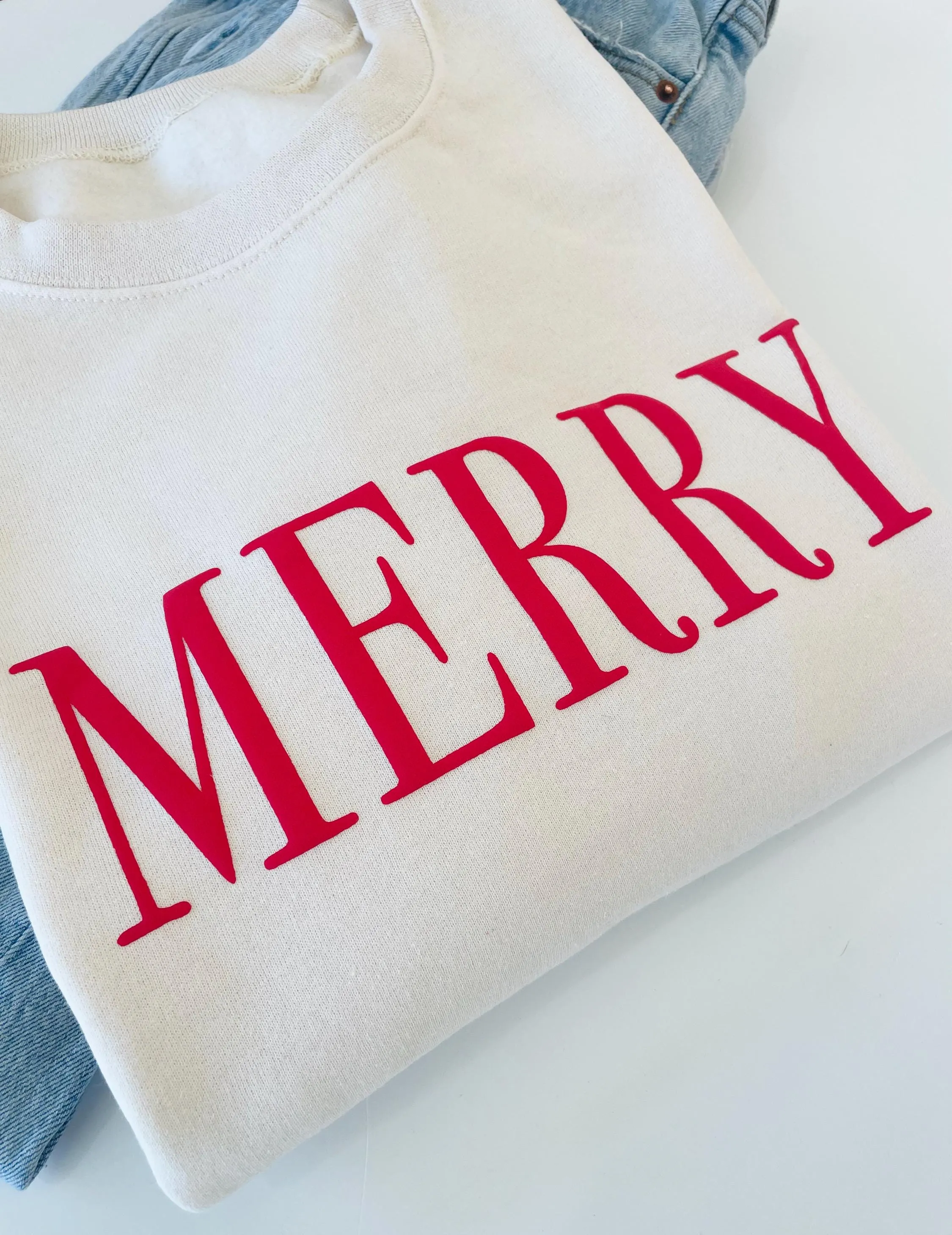 Embossed Merry Crewneck Sweatshirt - Merry Christmas Sweater - Ugly Christmas Sweater Party Outfit