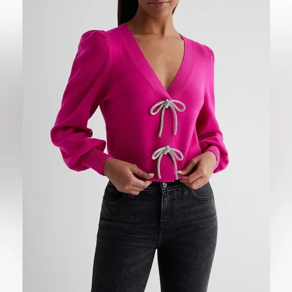 EXPRESS Vibrant Pink Sweater with Bow Accents
