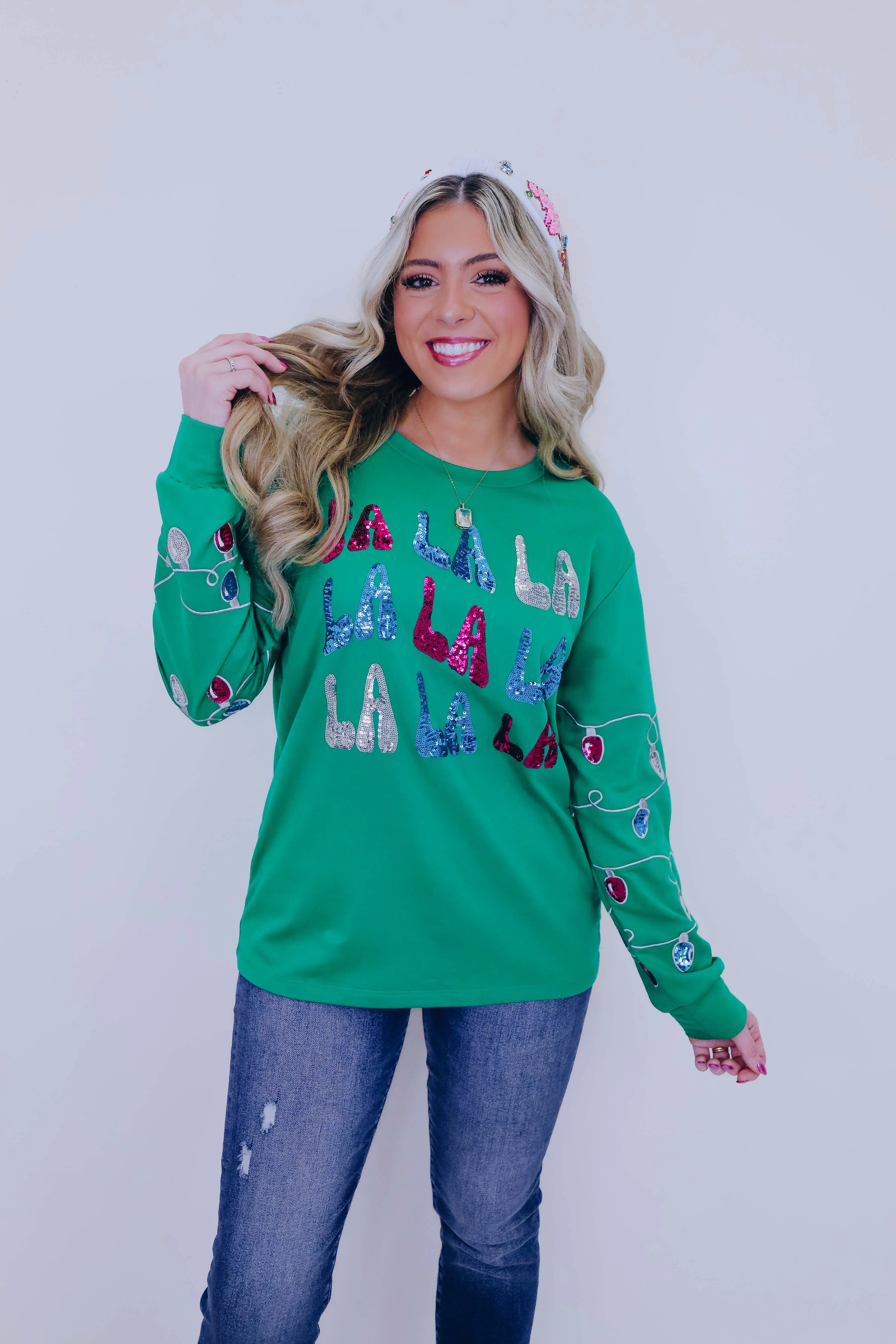 Fa La La La La Sequin Long Sleeved Top