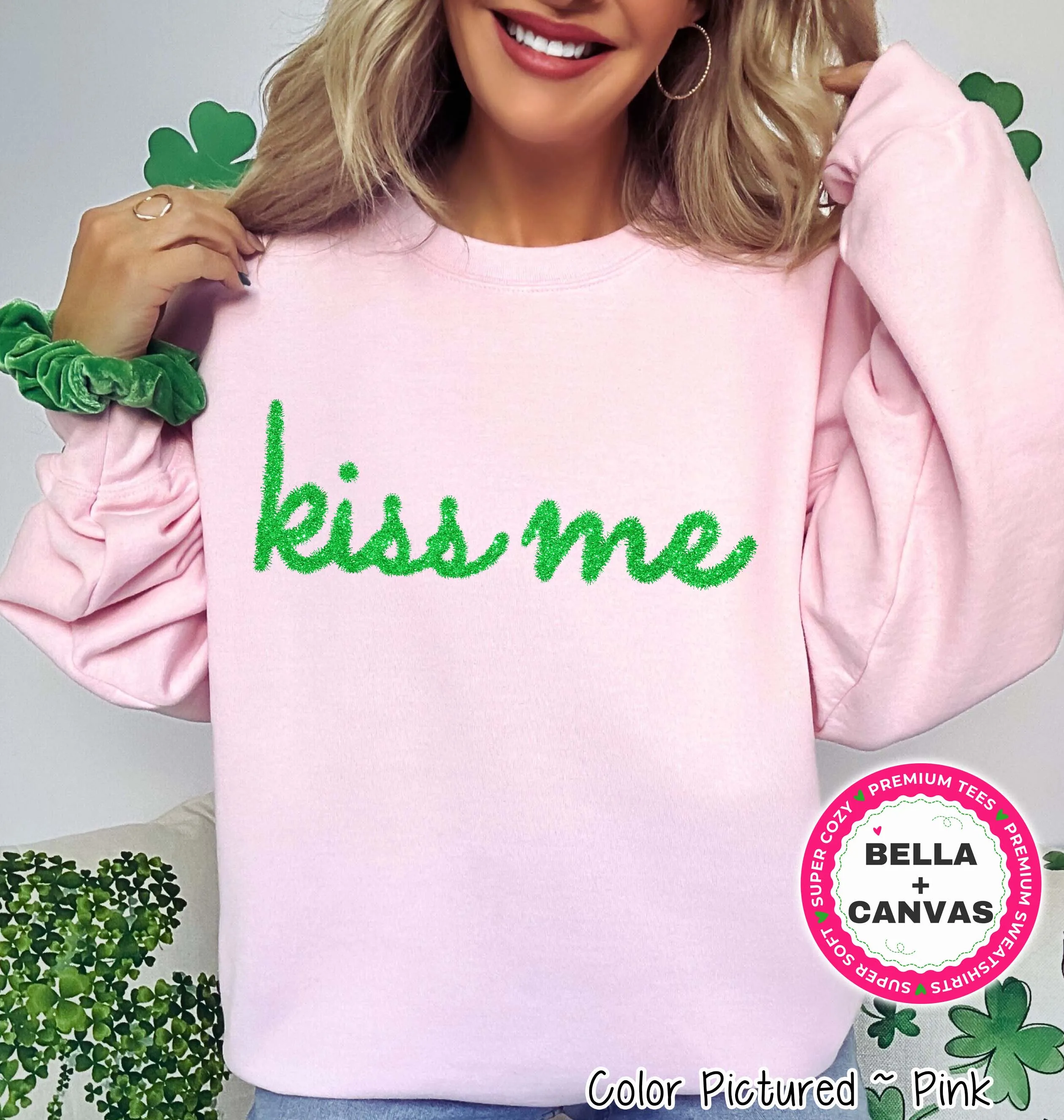Faux Tinsel Kiss Me St Patricks Day Tee or Sweatshirt