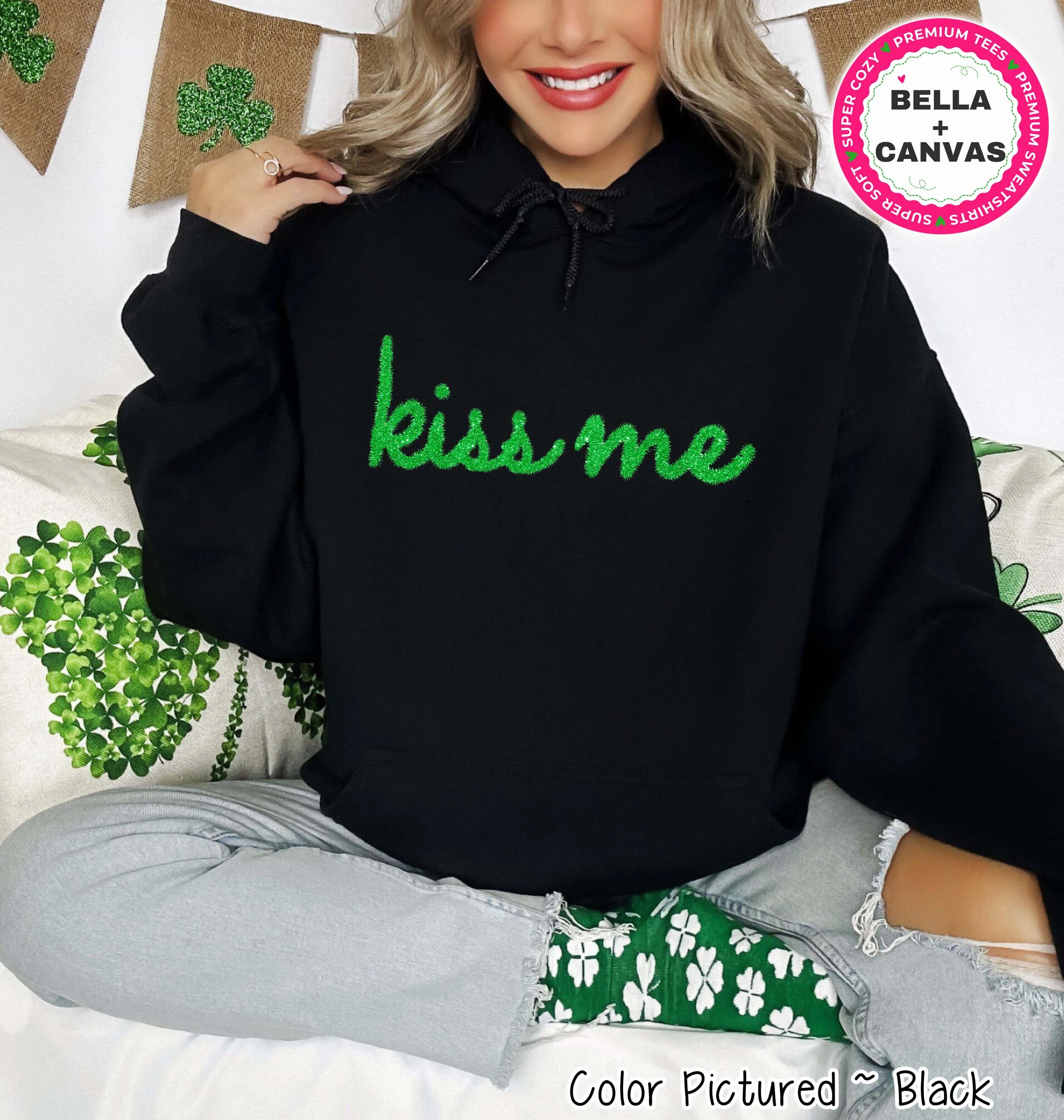 Faux Tinsel Kiss Me St Patricks Day Tee or Sweatshirt