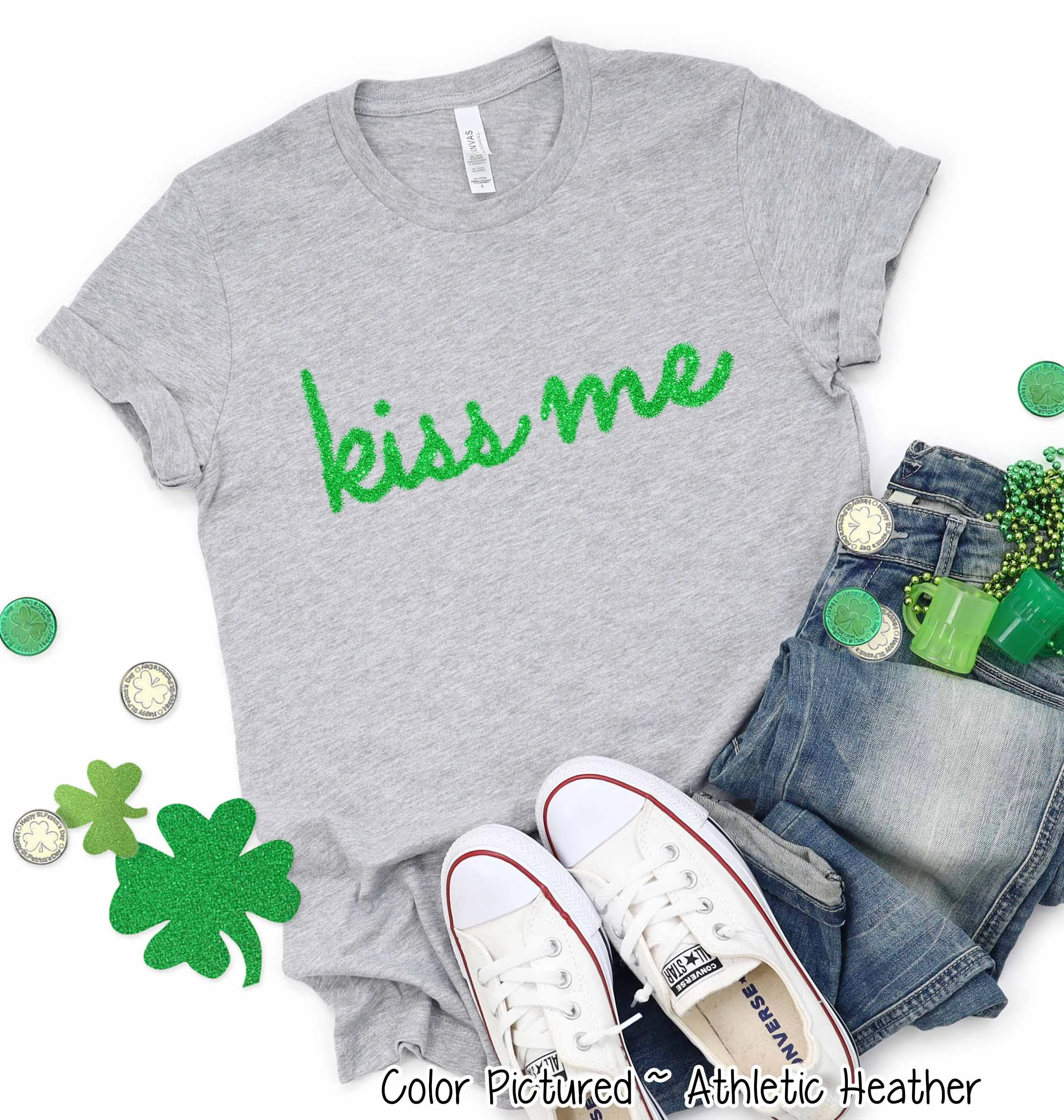 Faux Tinsel Kiss Me St Patricks Day Tee or Sweatshirt