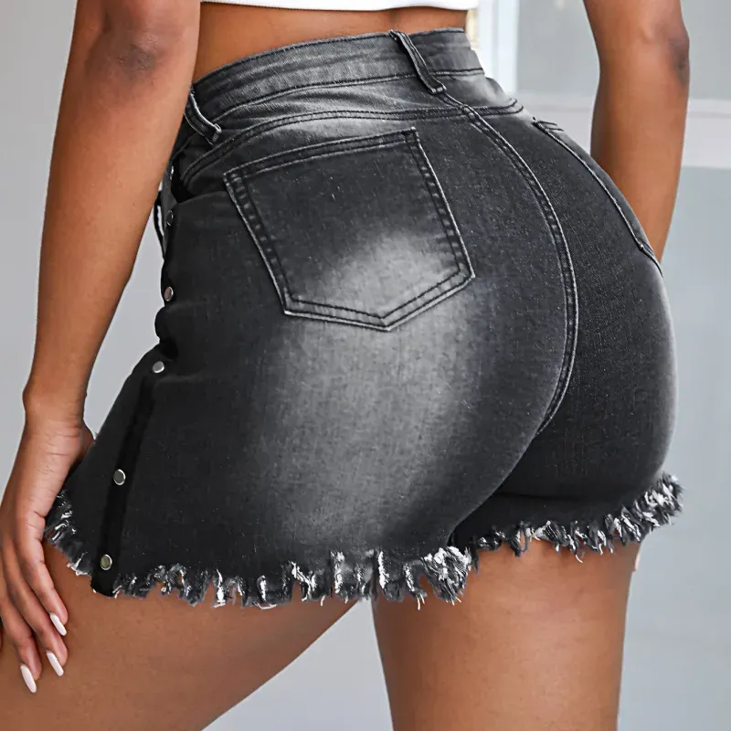 Frenzy Distressed High-Waist Denim Shorts