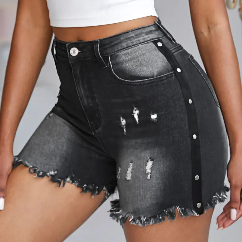 Frenzy Distressed High-Waist Denim Shorts