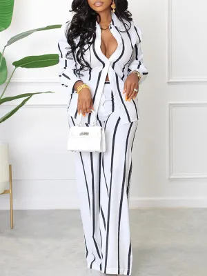 Gorgeousladie Stripe Shirt & Pants Set