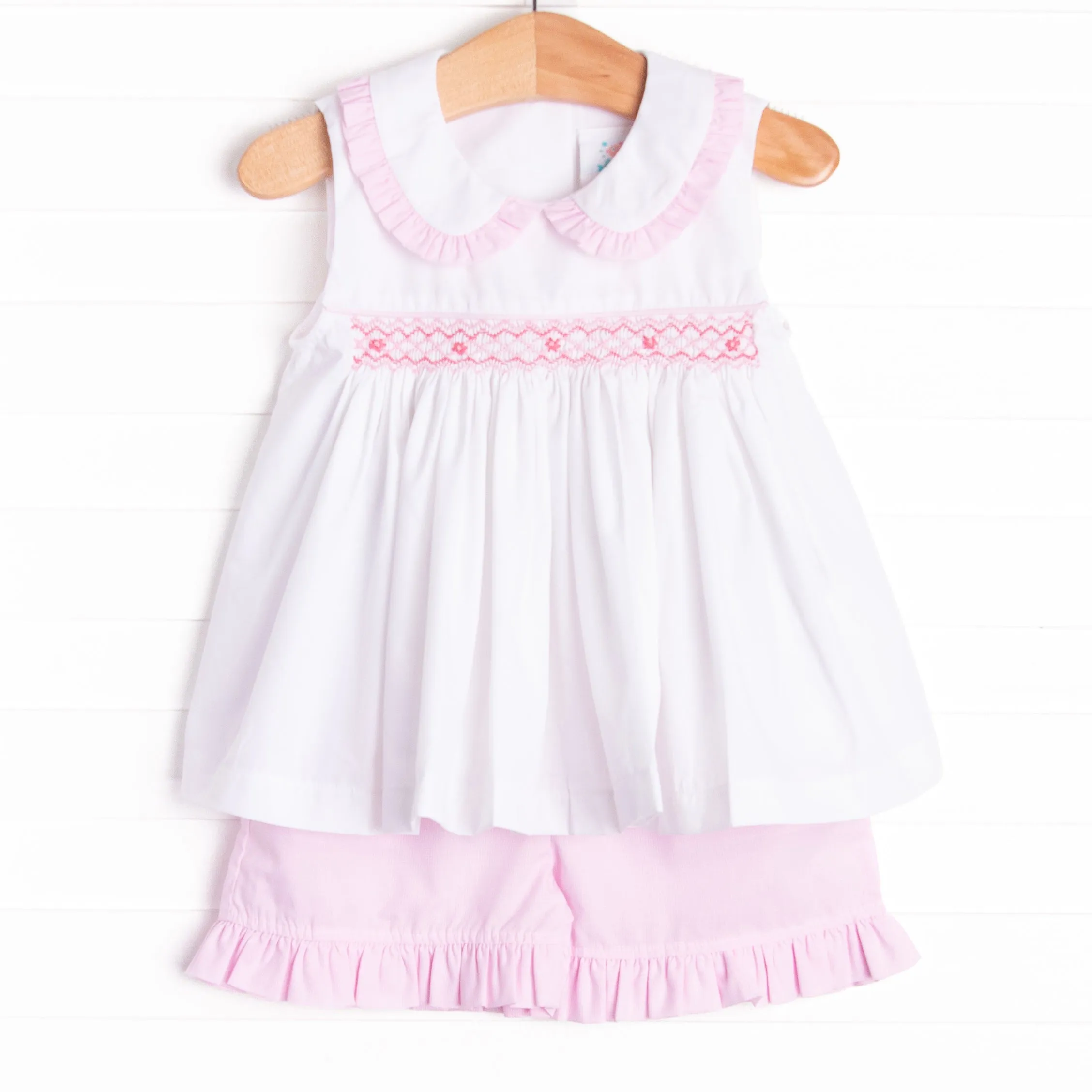 Gracie Gingham Smocked Short Set, Pink