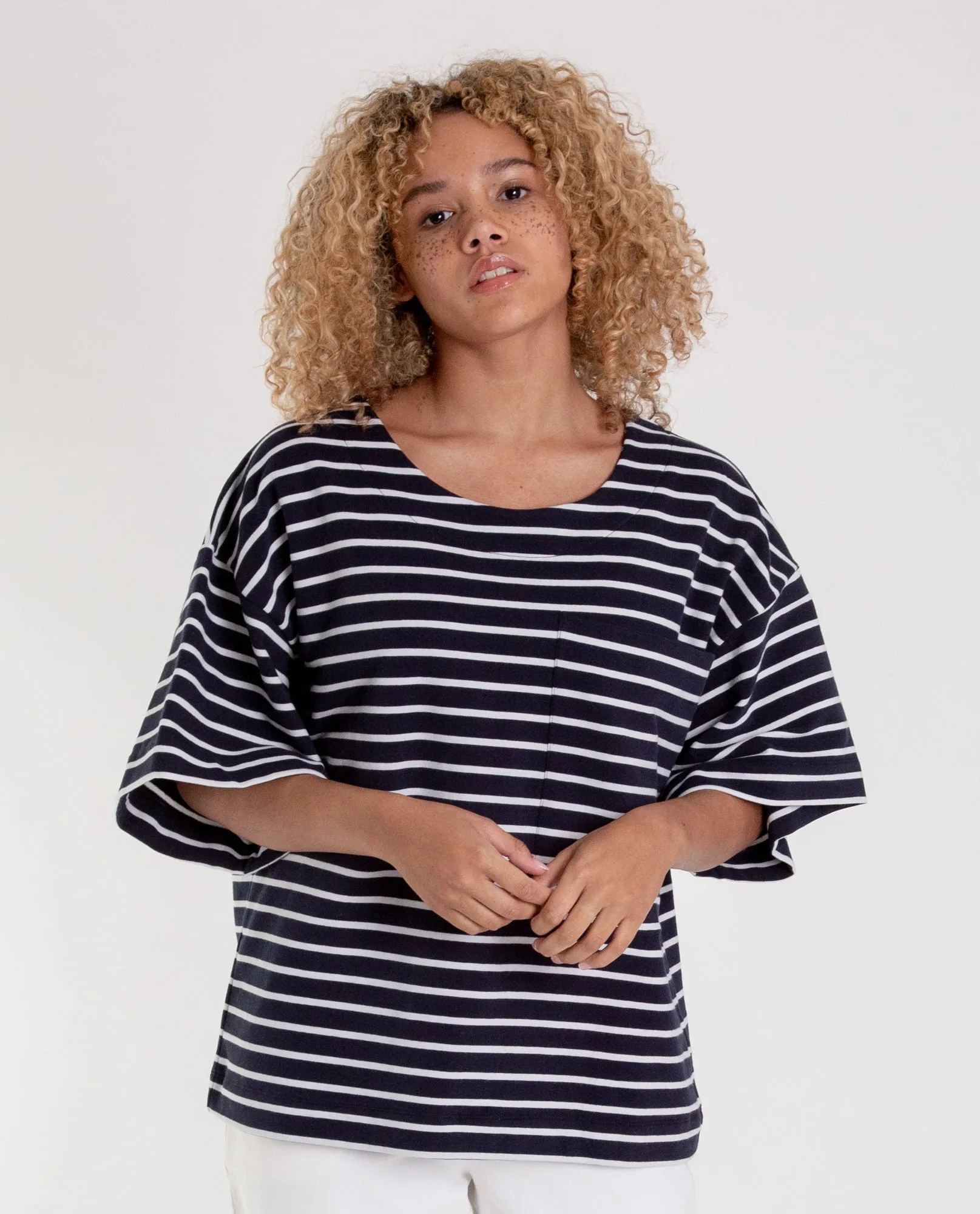 Harriet Organic Cotton Top In Navy And White XS