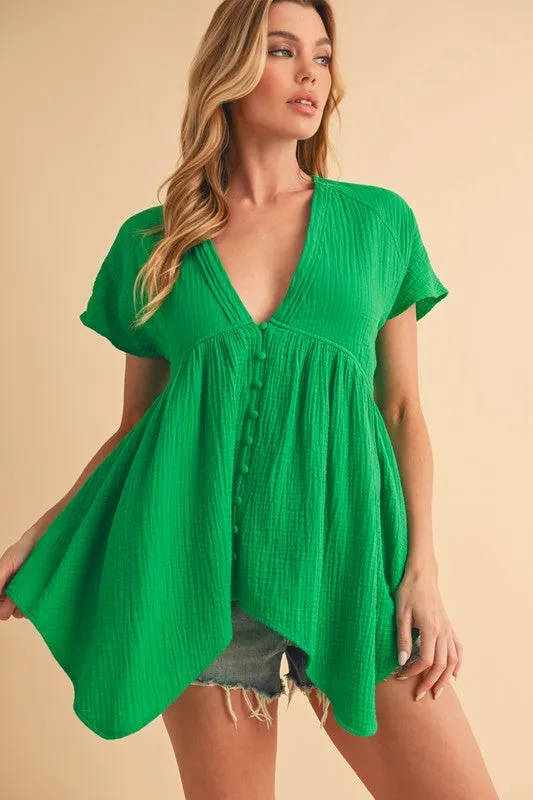 Hazel Blues® |  Aemi   Co Tuck Detail V-Neck Short Sleeve Blouse