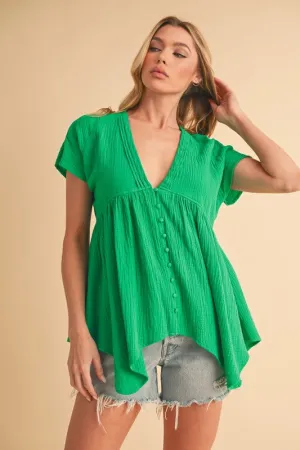 Hazel Blues® |  Aemi   Co Tuck Detail V-Neck Short Sleeve Blouse