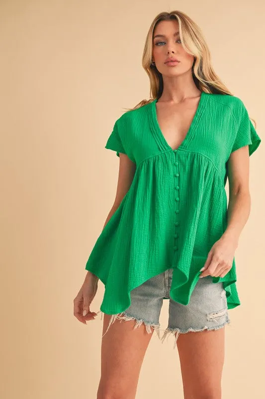 Hazel Blues® |  Aemi   Co Tuck Detail V-Neck Short Sleeve Blouse