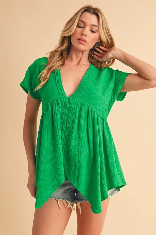 Hazel Blues® |  Aemi   Co Tuck Detail V-Neck Short Sleeve Blouse