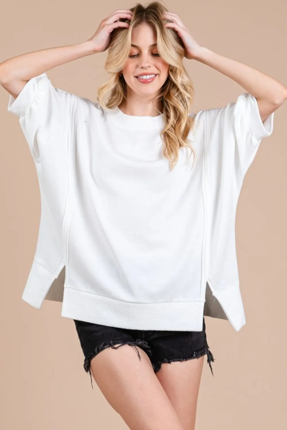 Hazel Blues® |  Ces Femme Side Slit Drop Shoulder Puff Sleeve Sweatshirt