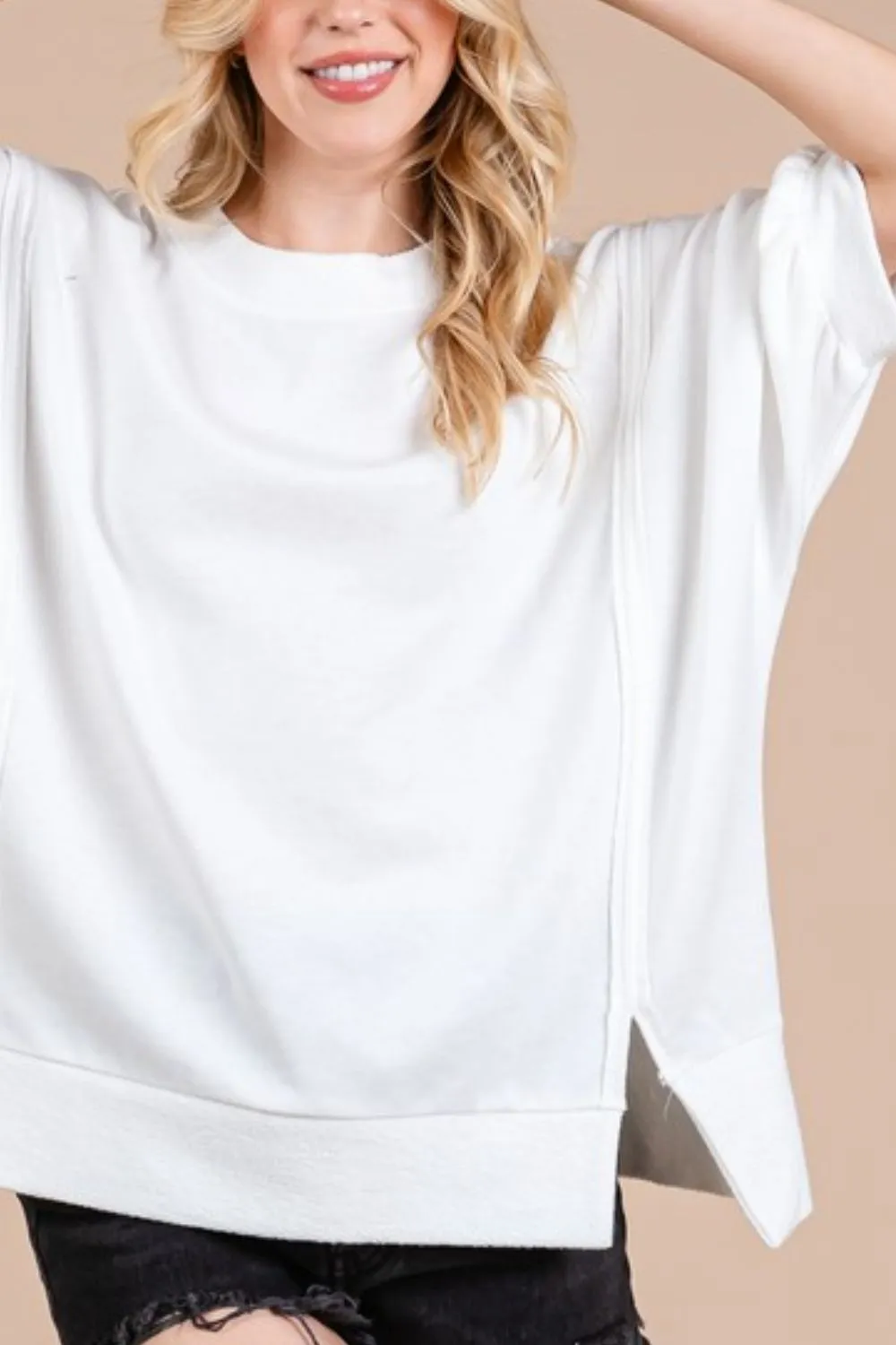 Hazel Blues® |  Ces Femme Side Slit Drop Shoulder Puff Sleeve Sweatshirt