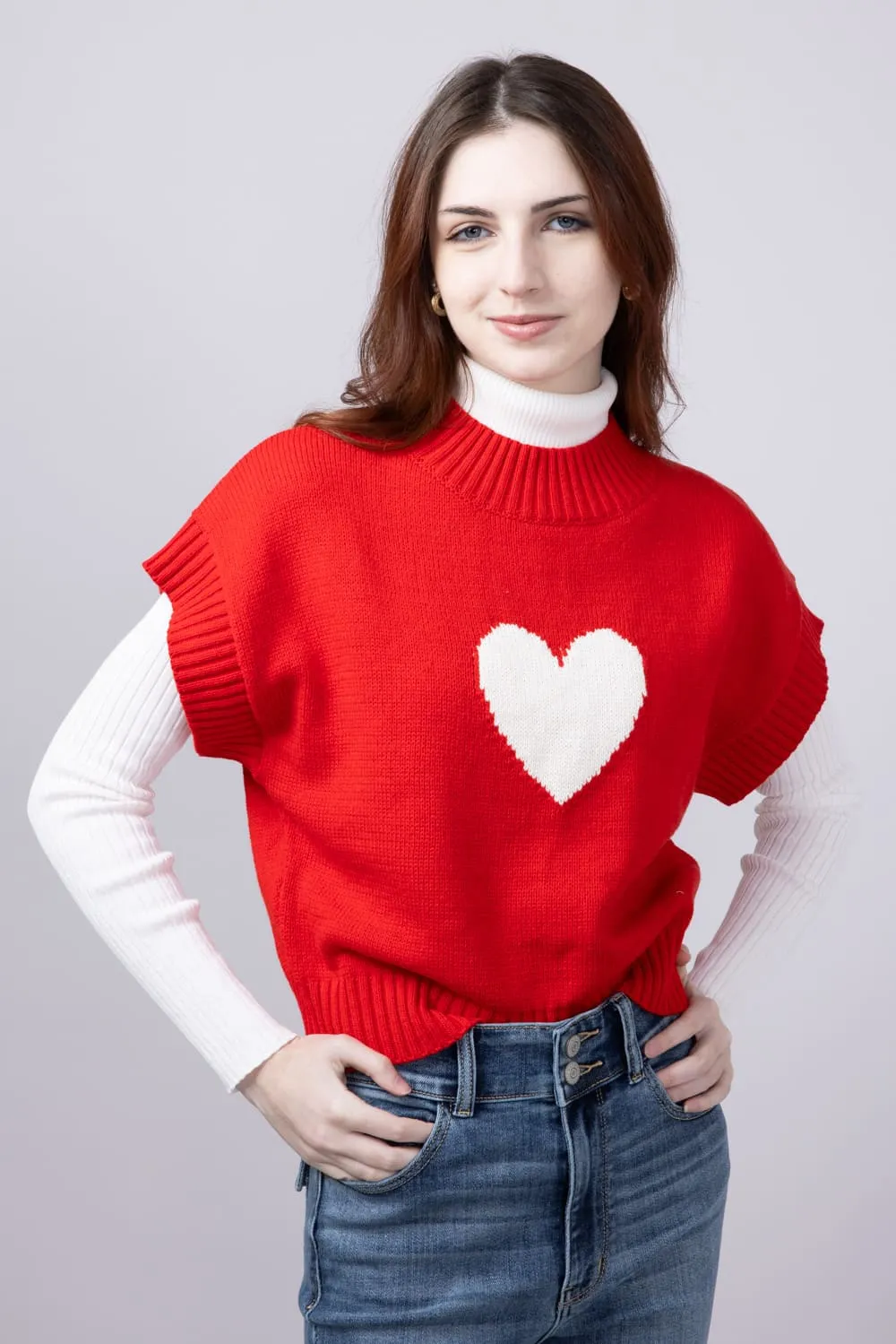 Heart Sweater for Women in Red | MWT7381G-REDWHITE