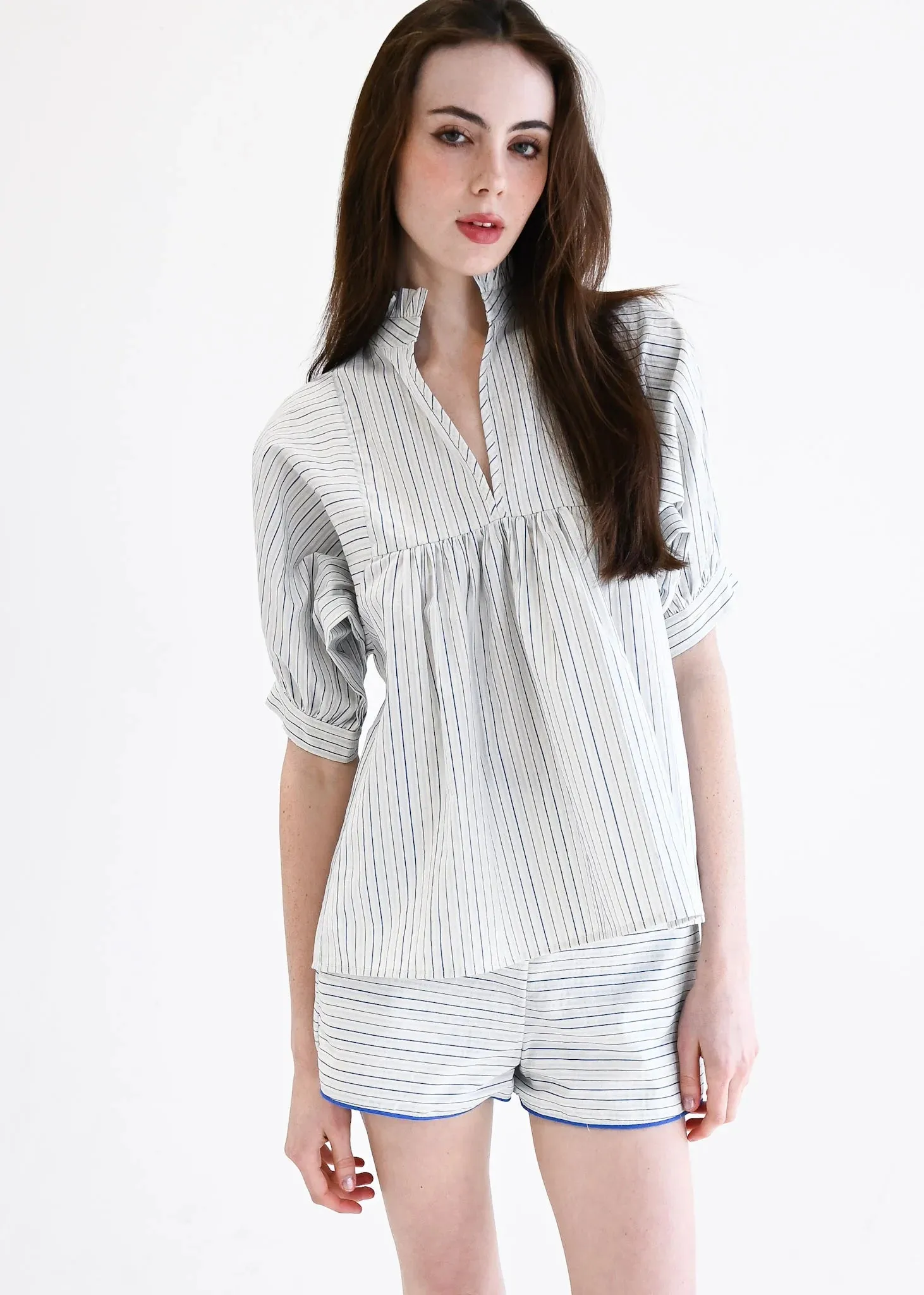 High Neck Top in Blue Stripe