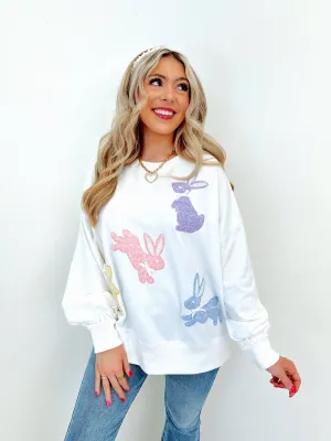 Hippity Hop Tweed & Sequin Patch Sweatshirt
