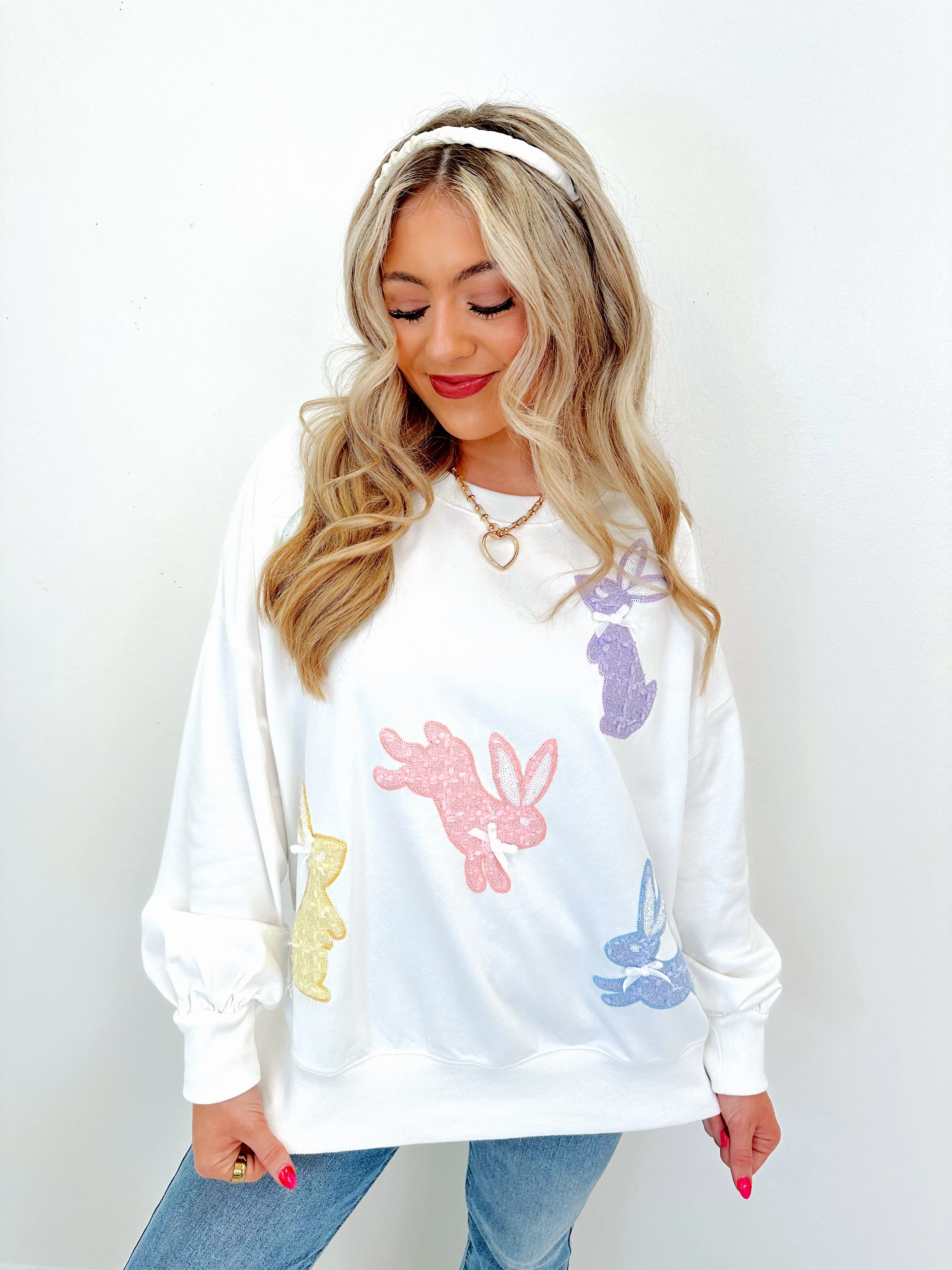 Hippity Hop Tweed & Sequin Patch Sweatshirt