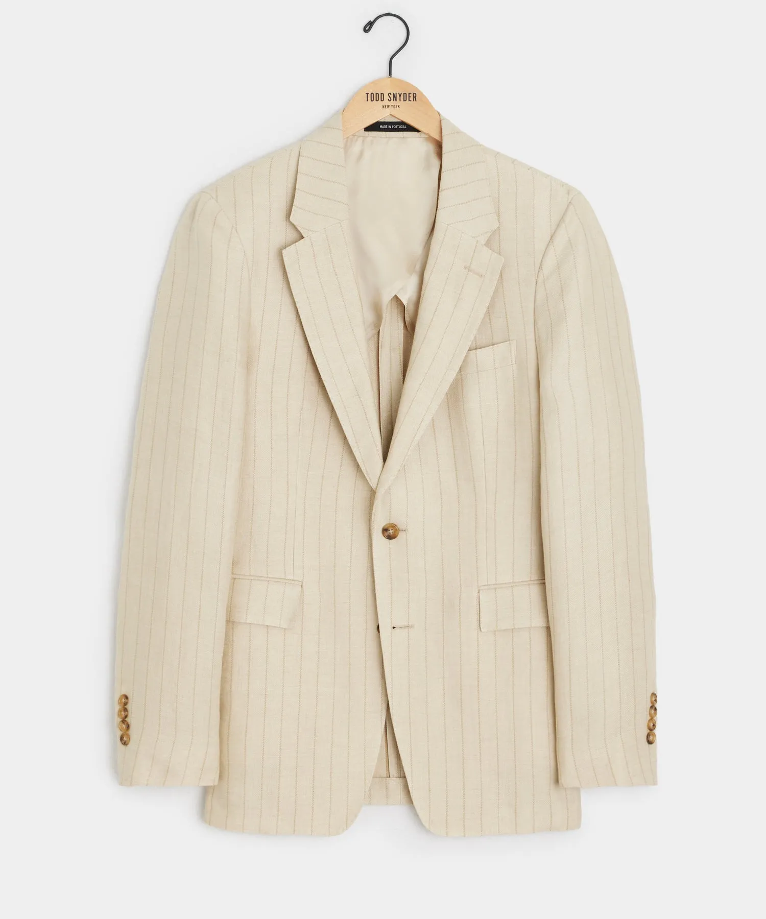 Italian Linen Silk Sutton Jacket in Tan Pinstripe
